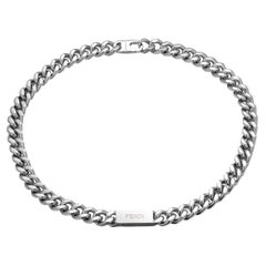 FENDI Men’s Cuban Chain Necklace H30737K Silver Palladium Finish