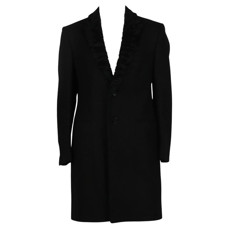 Fendi Men Navy Blue Wool Blend Coat