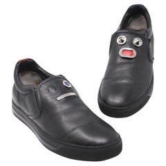 Fendi Men's Metal Faces Leather Slip on Sneaker Shoes Size 10