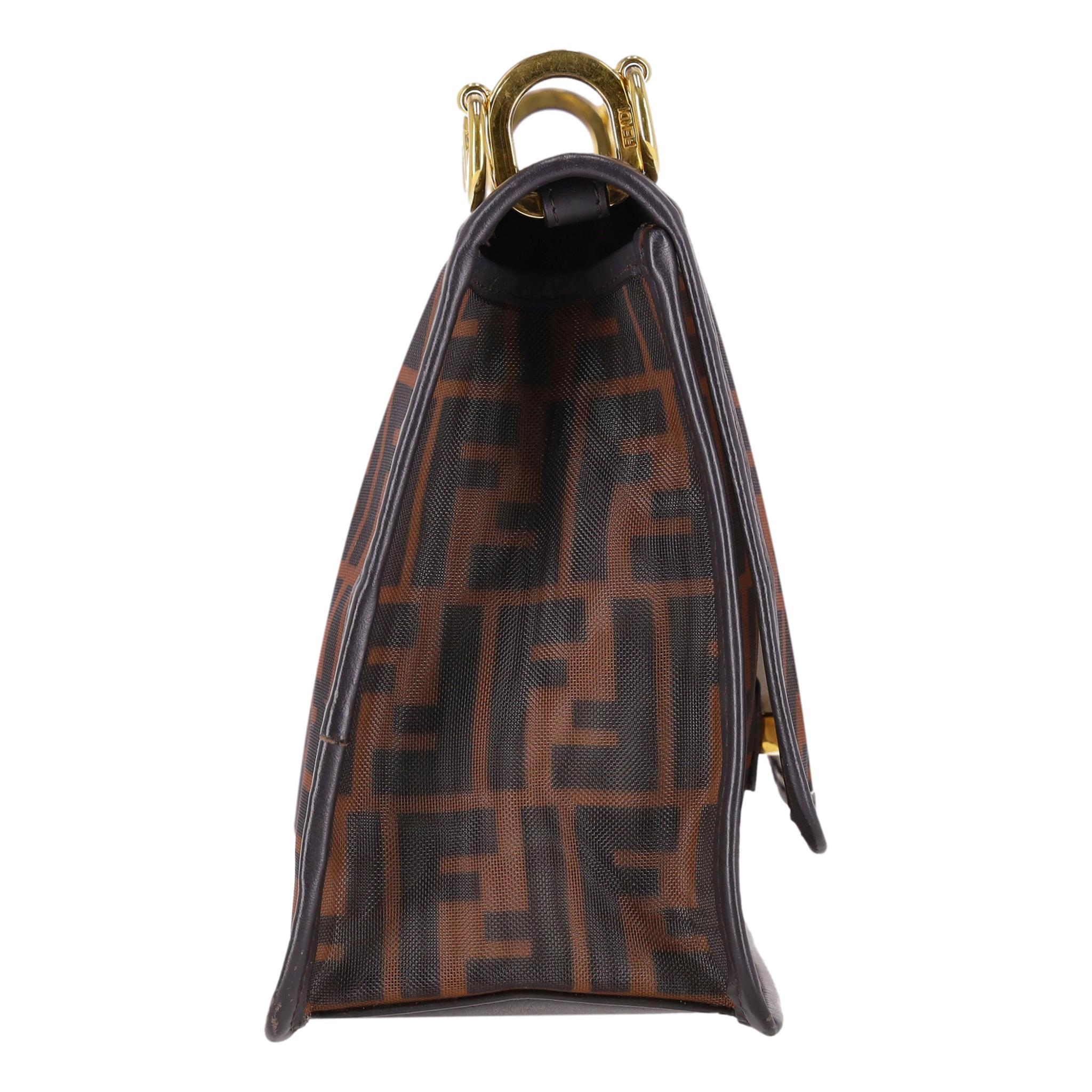 Noir Fendi Mesh Vitello Century 'FF' Monogram 1974 Kan Shoulder Bag en vente