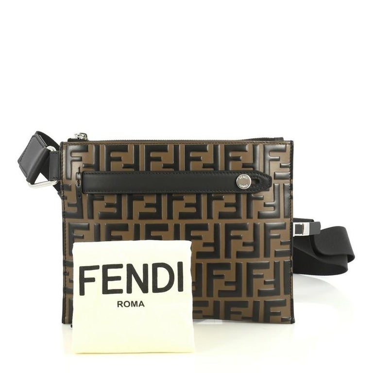 Fendi Messenger Bag Logo Embossed Leather at 1stDibs