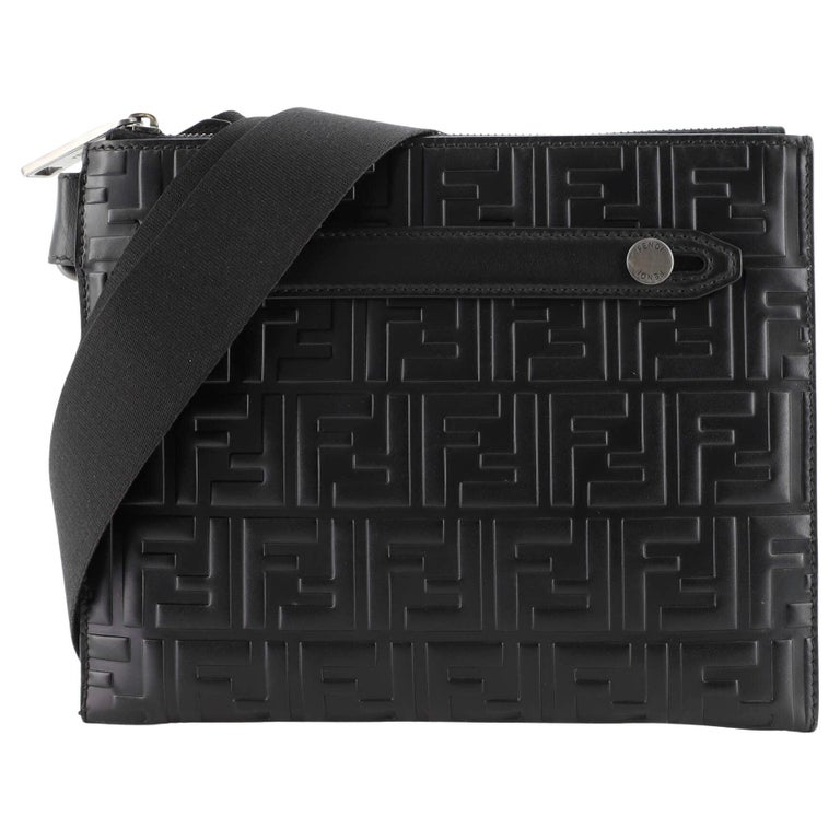 Fendi Messenger Bag Logo Embossed Leather at 1stDibs