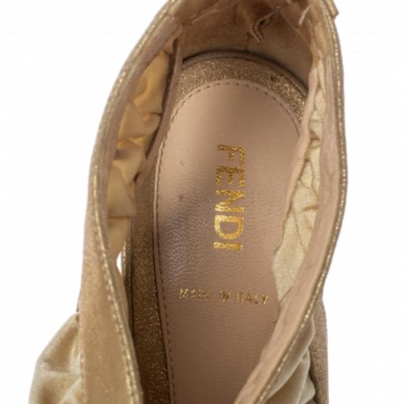 Fendi Metallic Beige Leather and Fabric Platform Sandals Size 40 For Sale 1