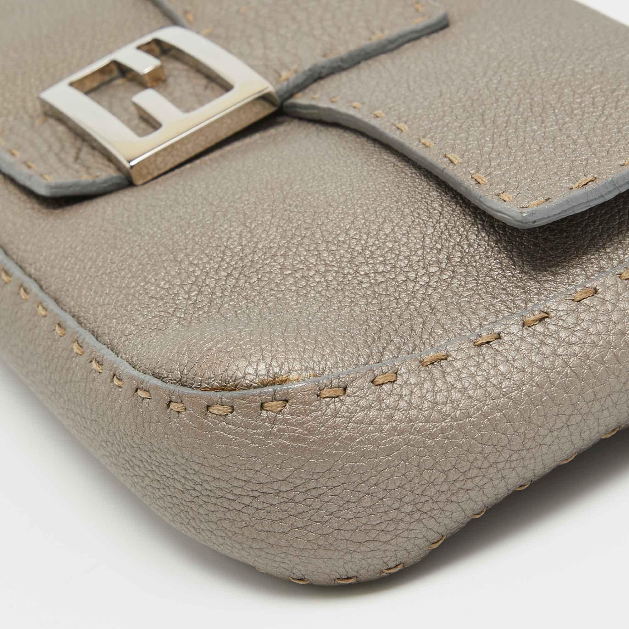 Fendi Metallic Beige Selleria Leather Baguette Bag 11