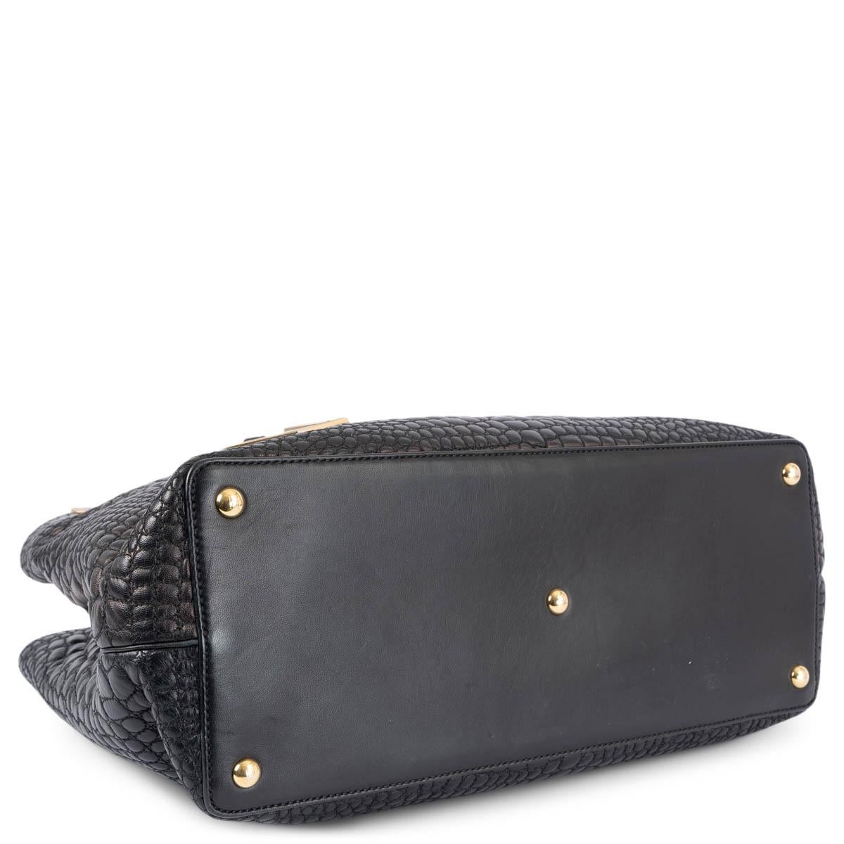 Noir FENDI sac à main 2JOURS en cuir noir métallisé FAUX CROC MEDIUM en vente