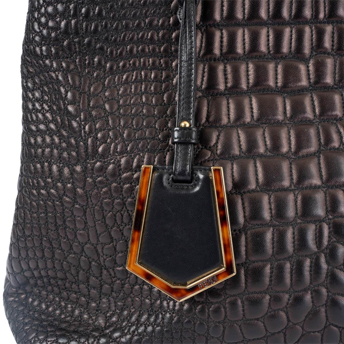 FENDI sac à main 2JOURS en cuir noir métallisé FAUX CROC MEDIUM en vente 1