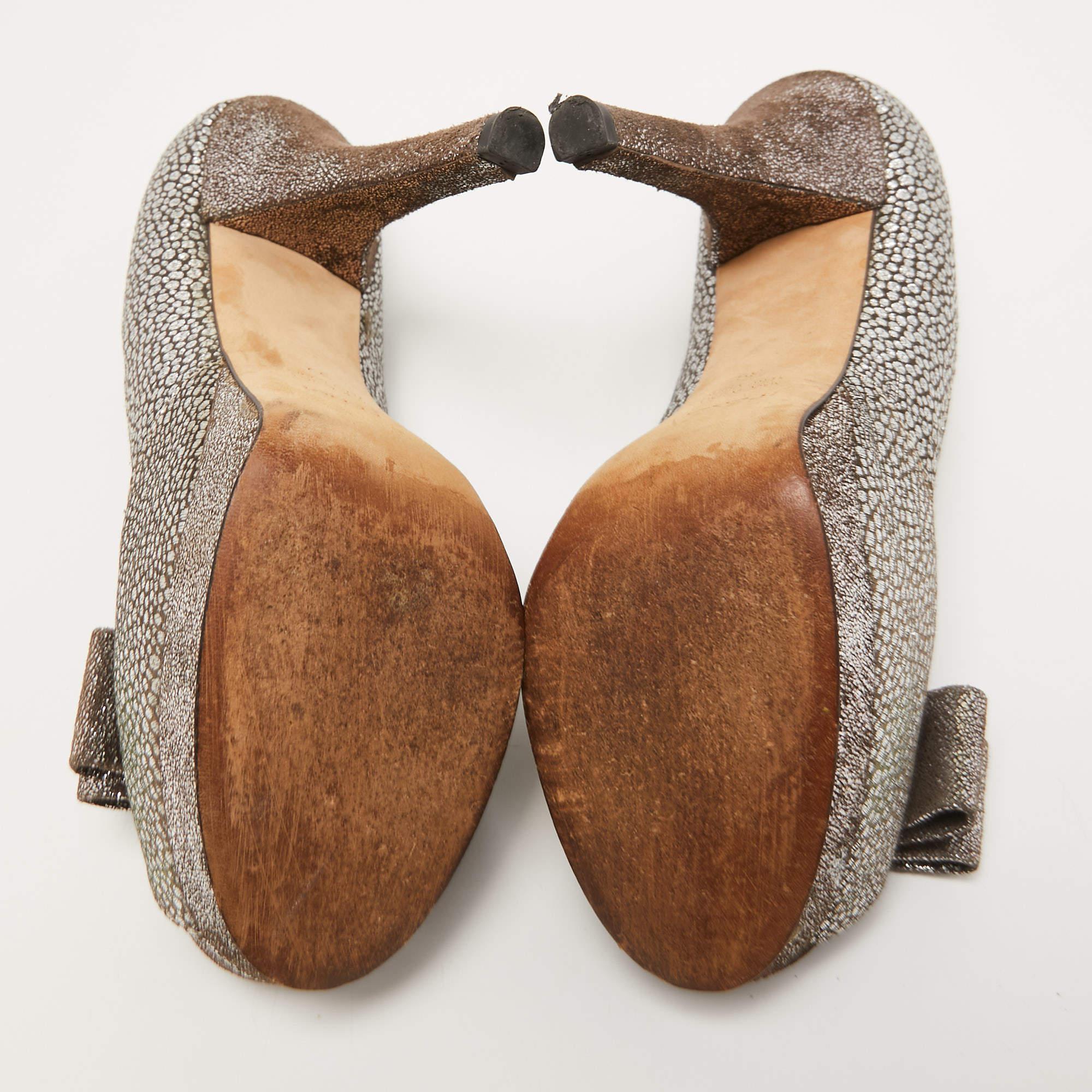 Fendi Brocado Metálico Tela Lazo Deco Peep Toe Plataforma Bombas Tamaño 39 1