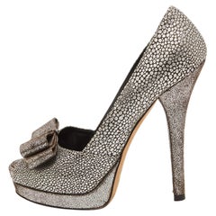 Fendi Brocado Metálico Tela Lazo Deco Peep Toe Plataforma Bombas Tamaño 39