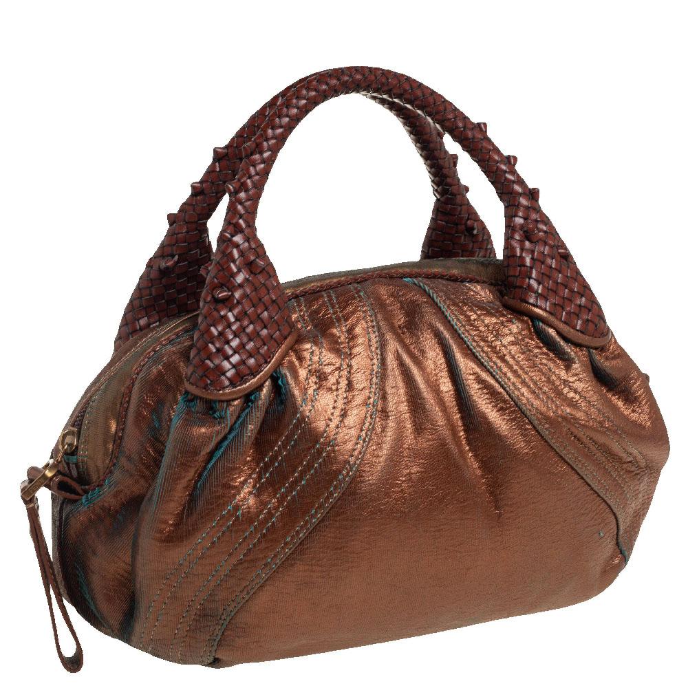 Fendi Metallic Bronze Textured Leather Baby Spy Bag 3