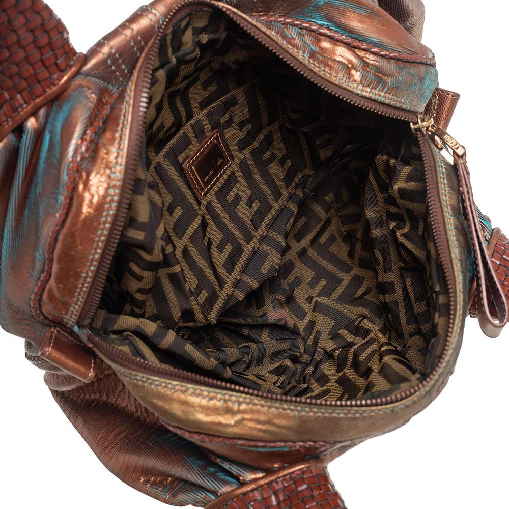 Brown Fendi Metallic Bronze Textured Leather Baby Spy Bag