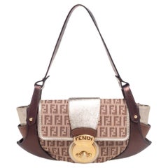 Fendi Metallic Bronze Zucchino Canvas and Leather Compilation Bag