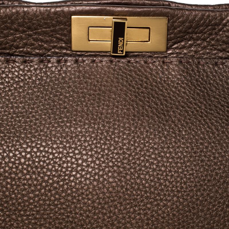 Fendi Metallic Brown Selleria Leather Large Peekaboo Top Handle Bag 7
