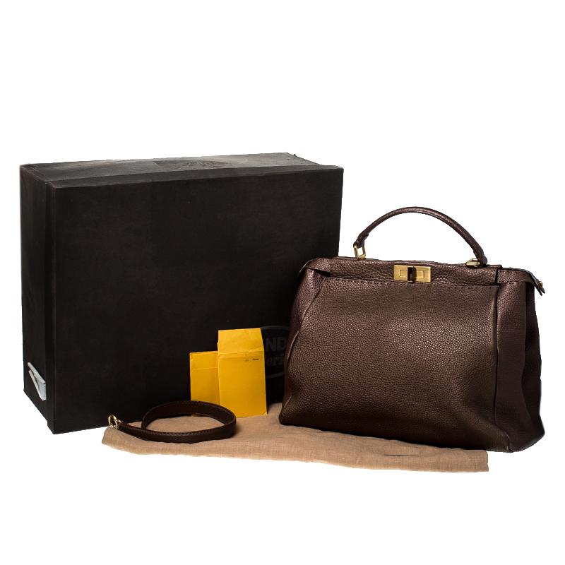 Fendi Metallic Brown Selleria Leather Large Peekaboo Top Handle Bag 8