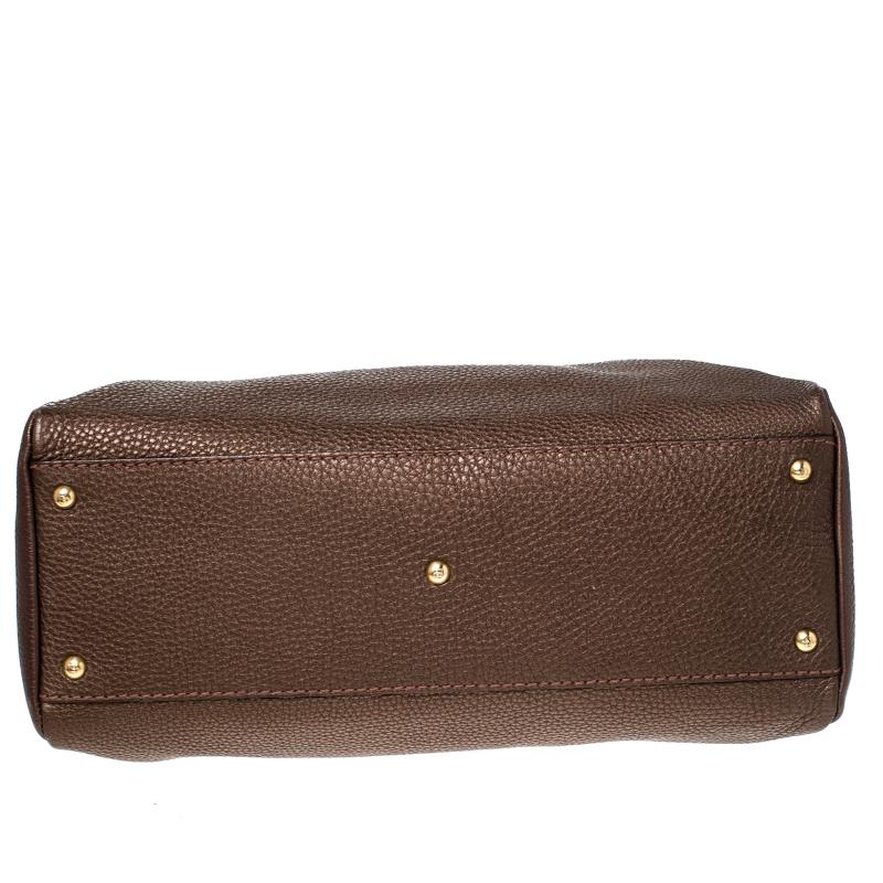 Women's Fendi Metallic Brown Selleria Leather Large Peekaboo Top Handle Bag
