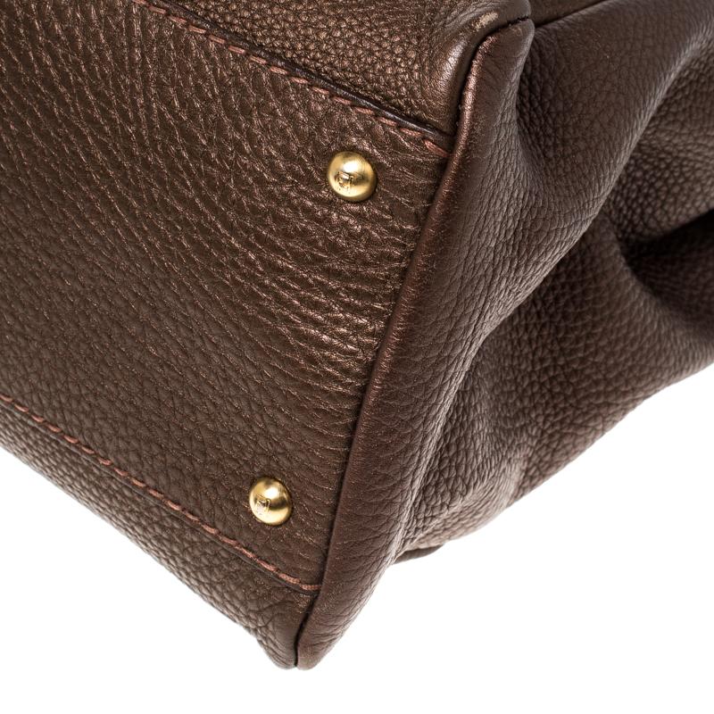 Fendi Metallic Brown Selleria Leather Large Peekaboo Top Handle Bag 2