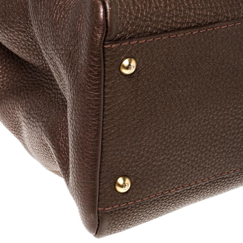 Fendi Metallic Brown Selleria Leather Large Peekaboo Top Handle Bag 4