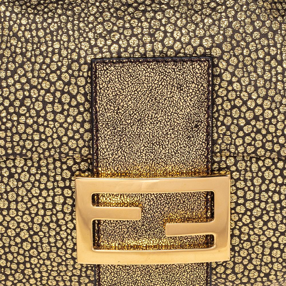 Fendi Metallic Gold Brocade Fabric Baguette Bag 2