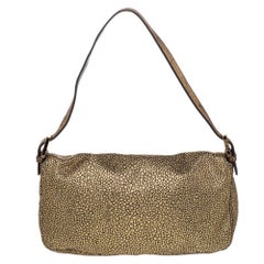 Fendi Metallic Gold Brocade Fabric Baguette Bag
