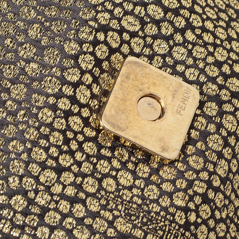 Fendi Metallic Gold Brocade Fabric Baguette Bag 1