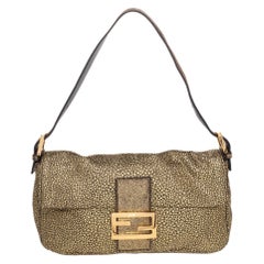 Fendi Metallic Gold Brocade Fabric Baguette Bag