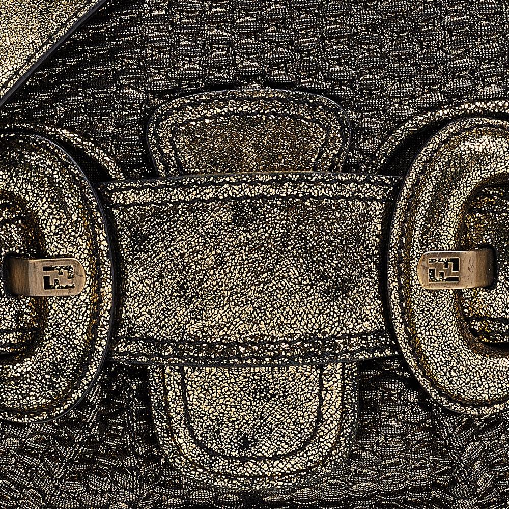 Fendi Metallic Gold Fabric Mini B Shoulder Bag 2