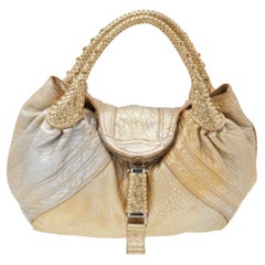 Fendi Metallic Gold Leather Holographic Textured Spy Hobo