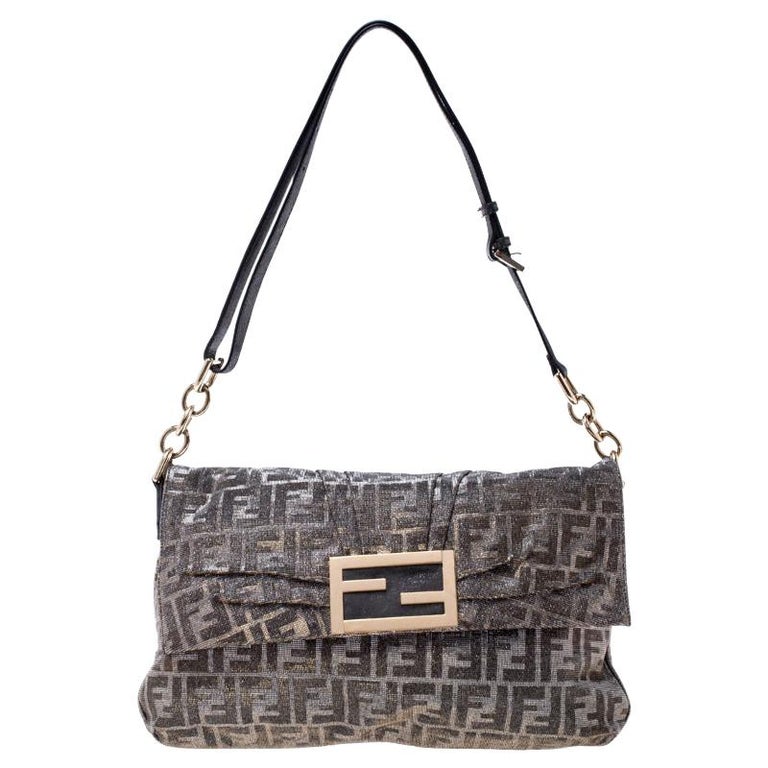 Fendi Metallic Gold/Silver Canvas Glitter Jacquard Mia Zucca Flap Bag ...