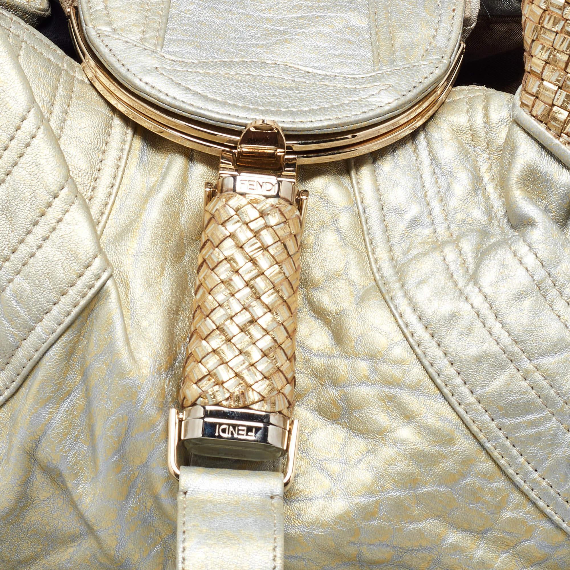 Fendi Metallic Gold Textured Leather Spy Hobo 1