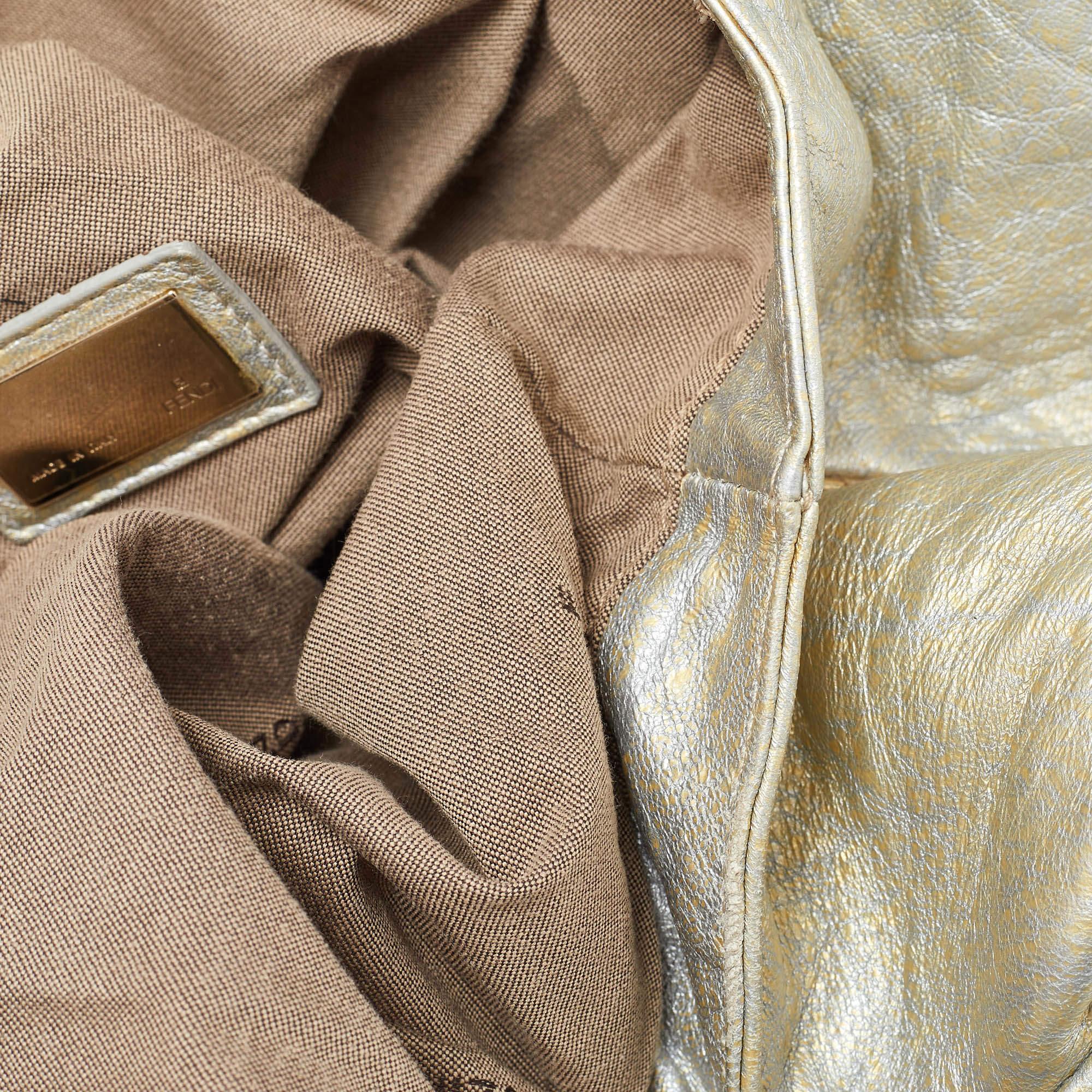 Fendi Metallic Gold Textured Leather Spy Hobo 2