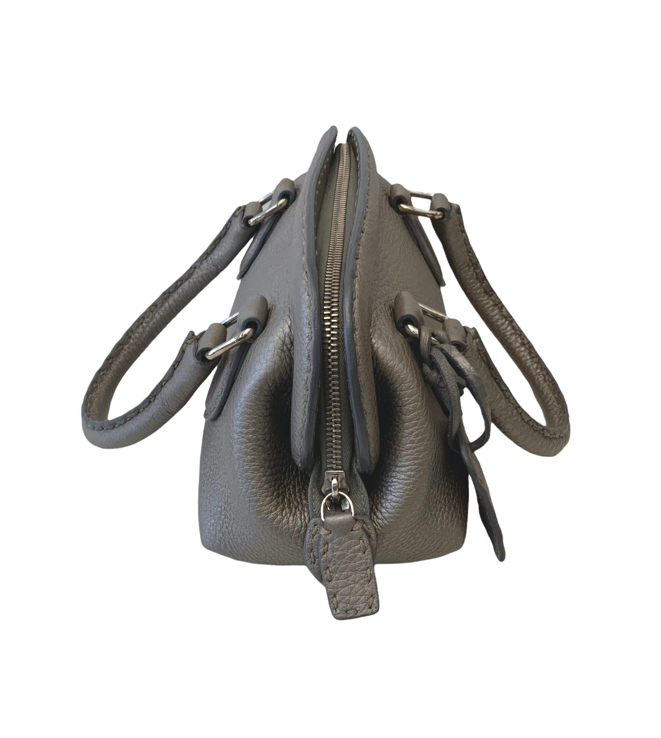 Fendi Metallic Grey Calfskin Romano Selleria Mini Adele Bag In Excellent Condition In Geneva, CH