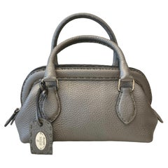 Fendi Metallic Grey Calfskin Romano Selleria Mini Adele Bag