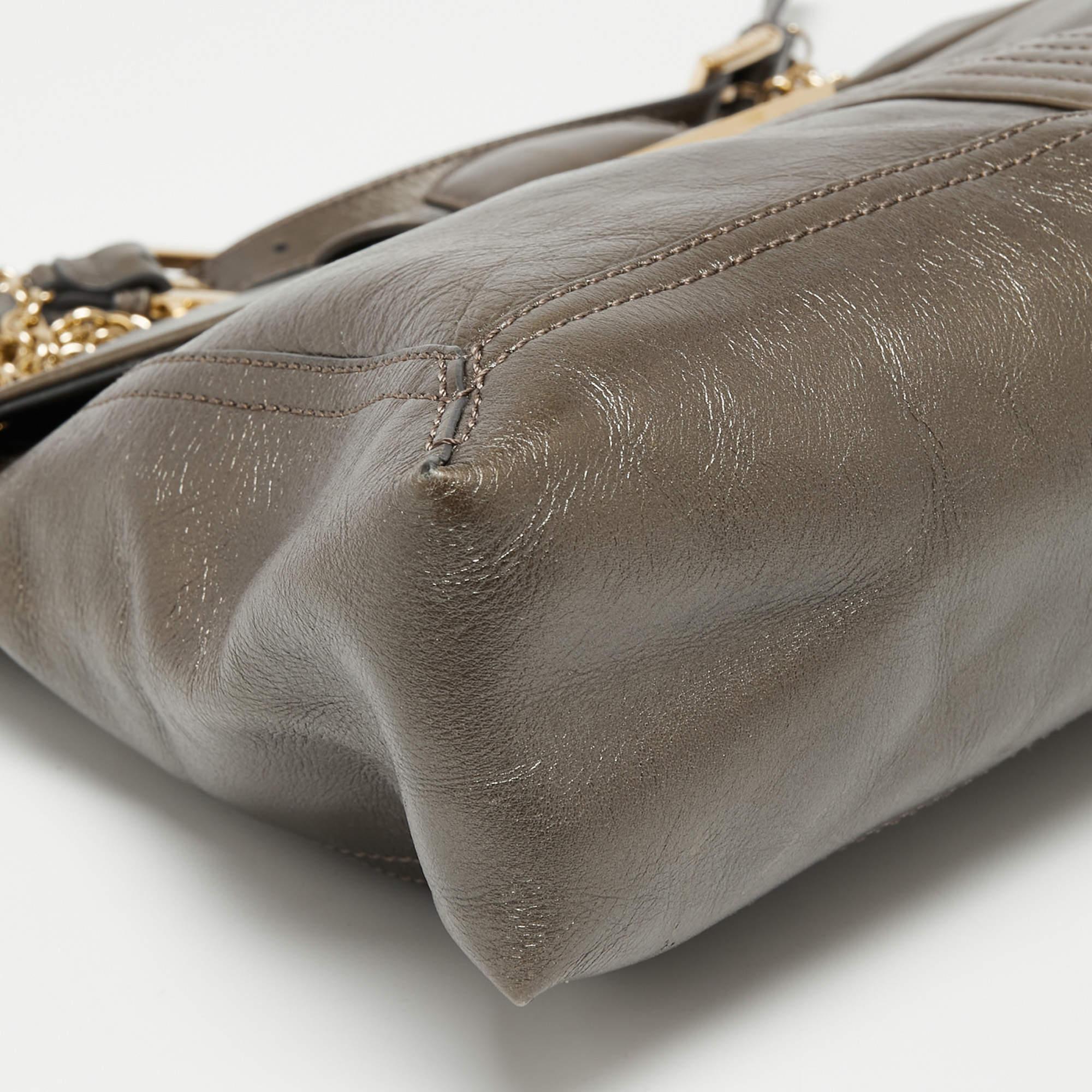 Fendi Metallic Grey Leather Maxi Studded Baguette Flap Shoulder Bag 6