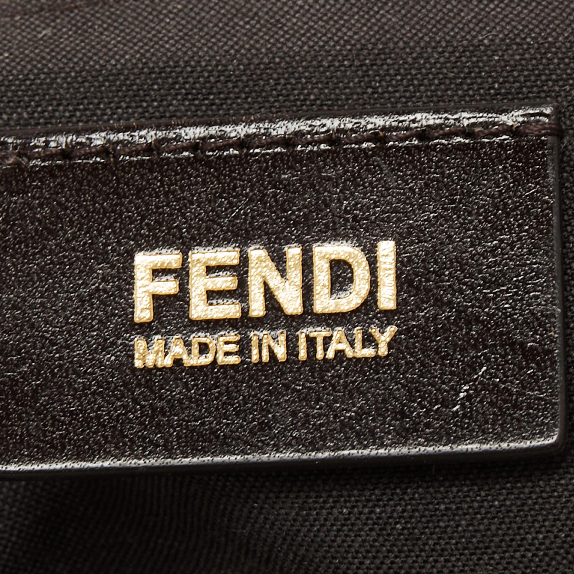 Fendi Metallic Grey Leather Maxi Studded Baguette Flap Shoulder Bag 3