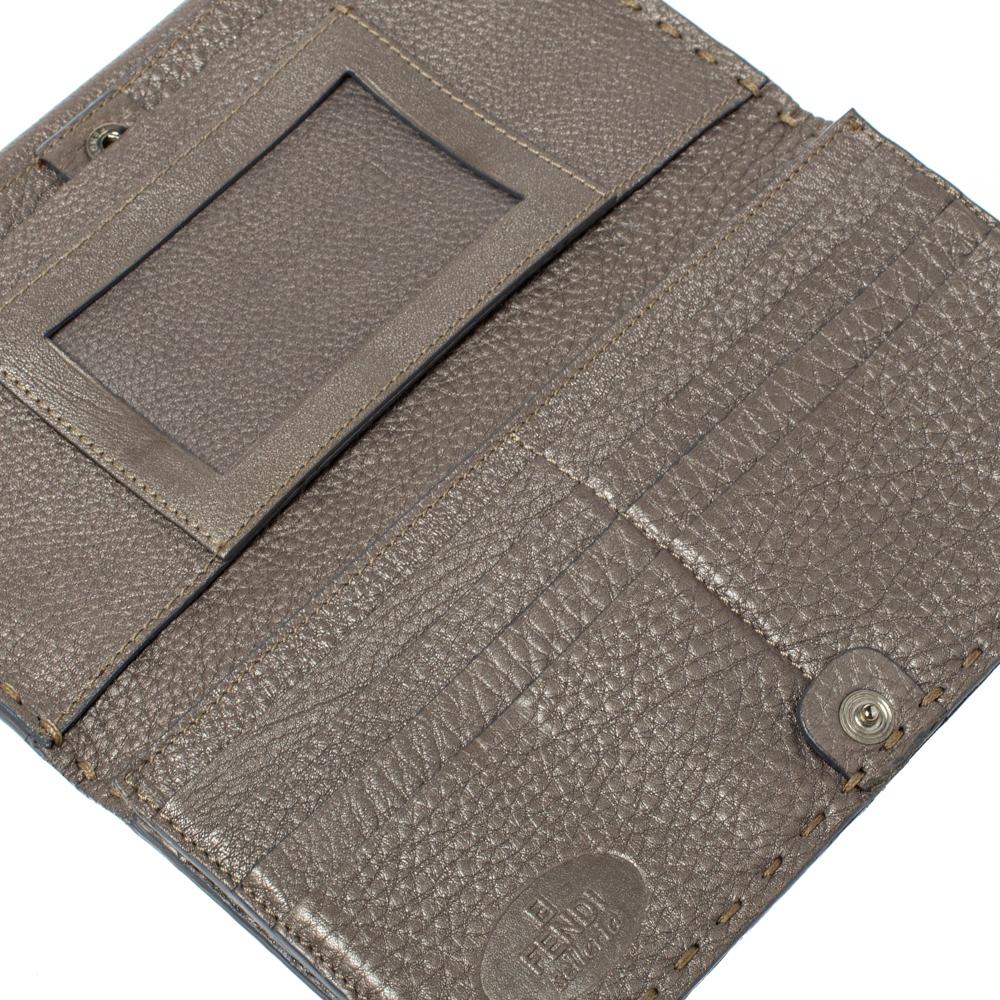 Fendi Metallic Grey Selleria Leather Continental Wallet 5