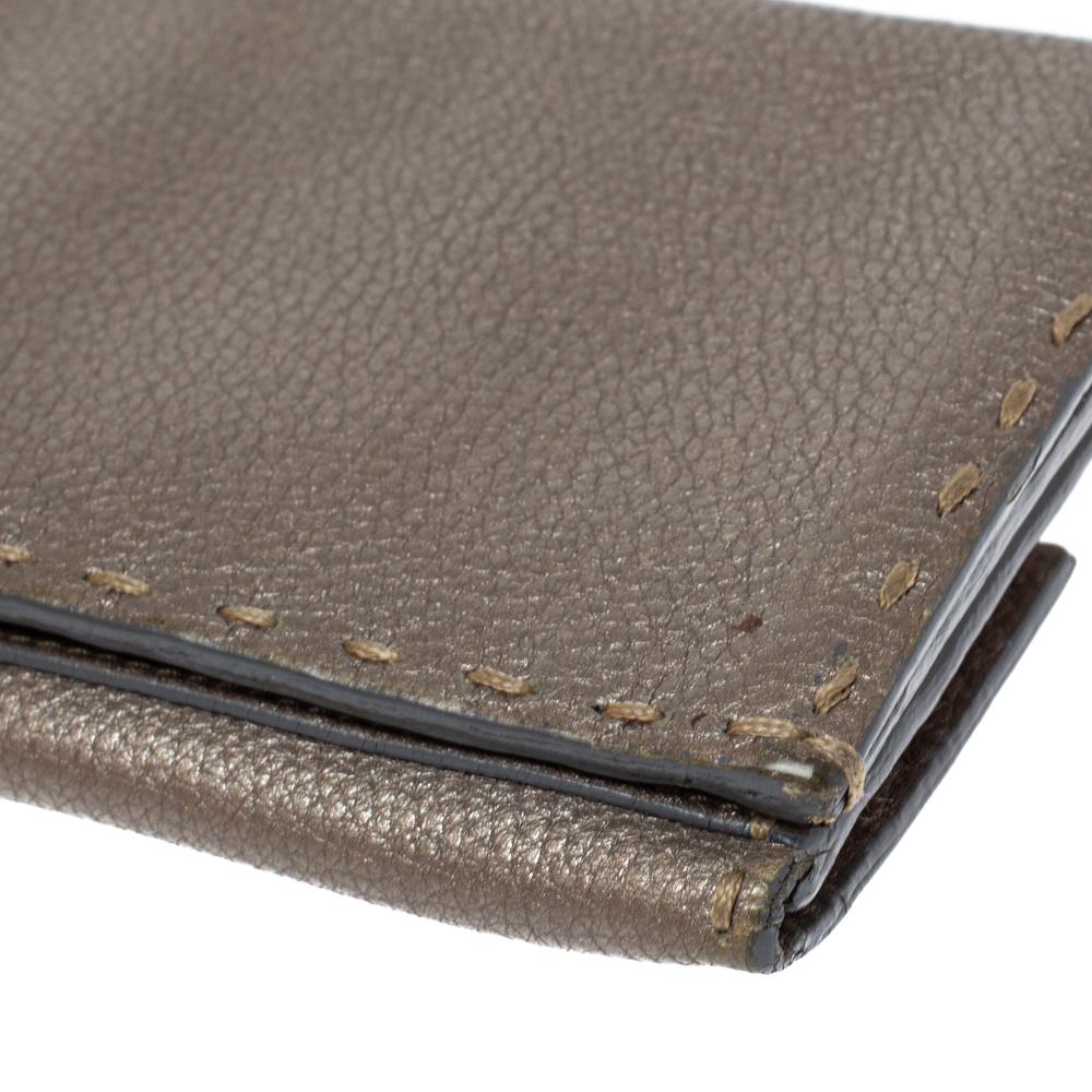 Fendi Metallic Grey Selleria Leather Continental Wallet 3