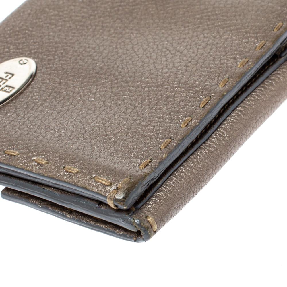 Fendi Metallic Grey Selleria Leather Continental Wallet 4
