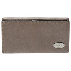 Fendi Metallic Grey Selleria Leather Continental Wallet