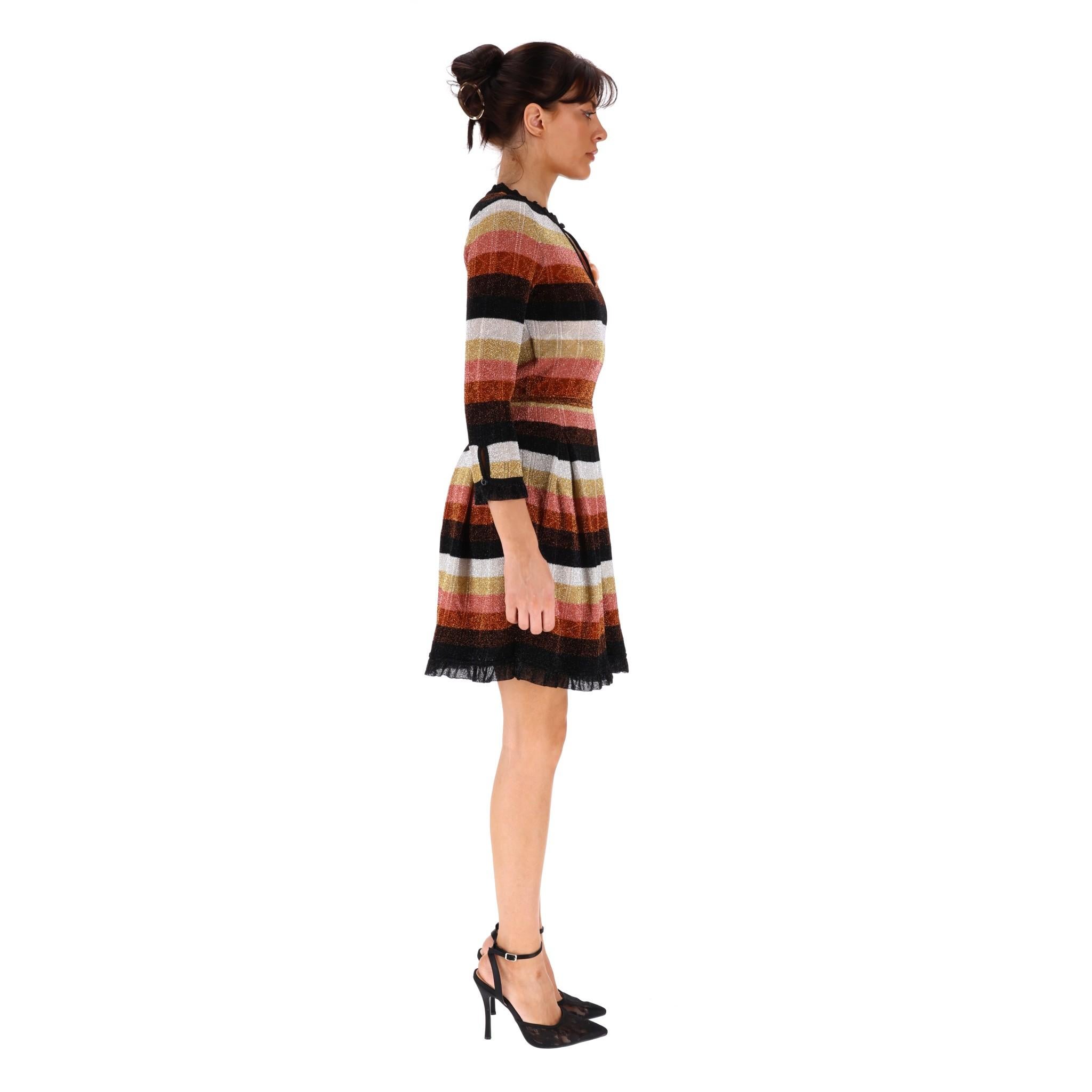 Brown Fendi Metallic Knitted Dress With Mink Fur & Pearl Floral Adornment For Sale