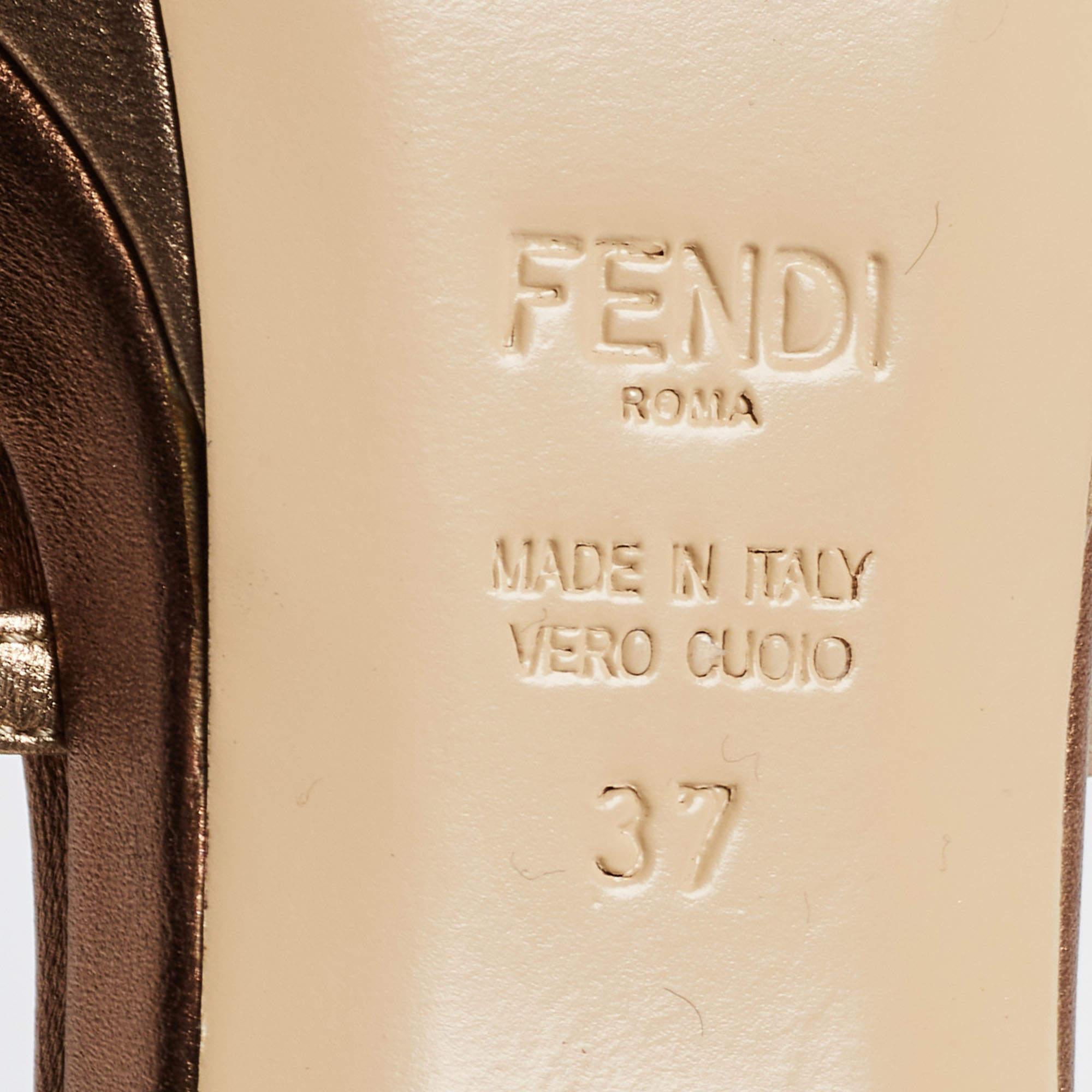 Fendi Metallic Leather Strappy T-Bar Platform Sandals Size 37 2