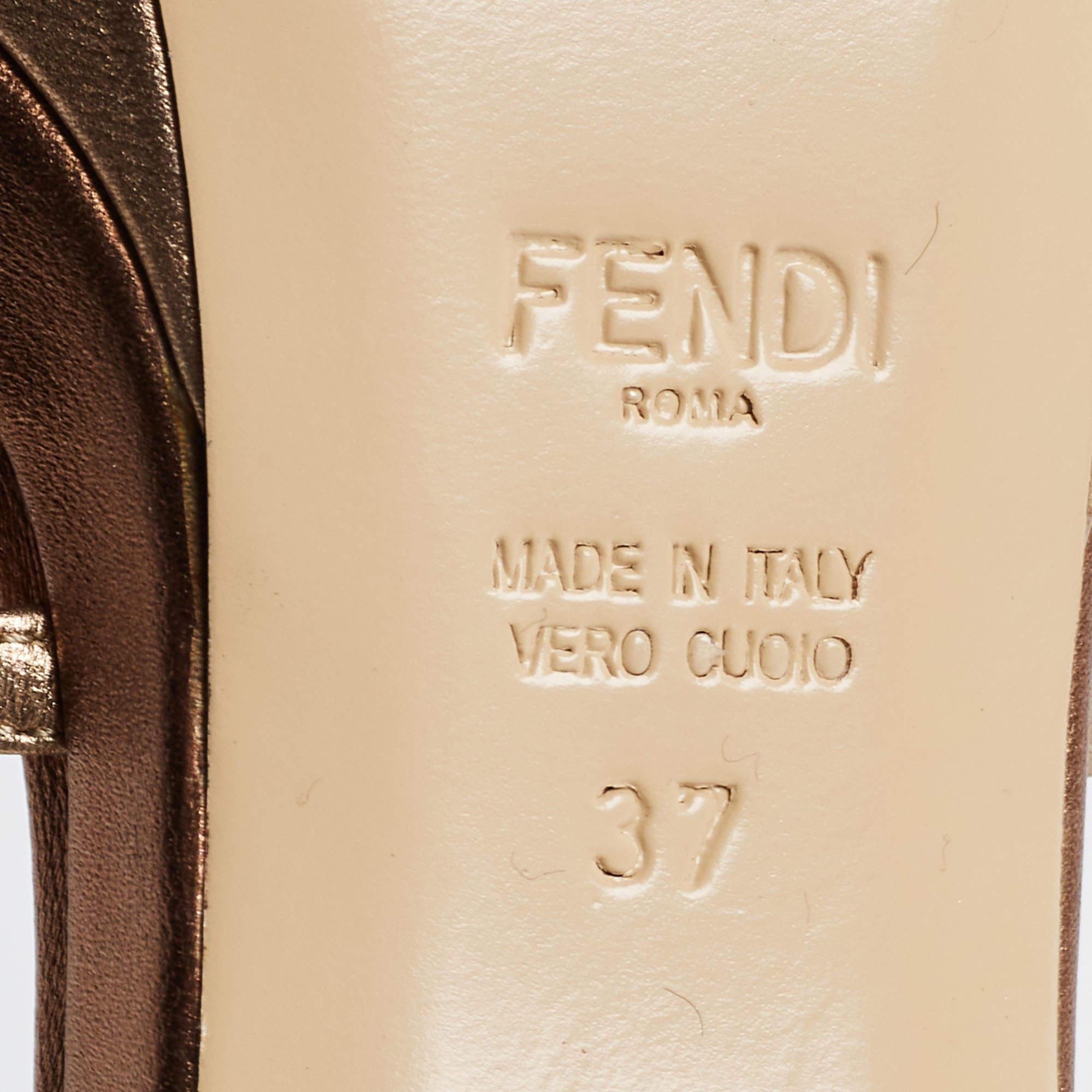 Fendi Metallic Leather Strappy T-Bar Platform Sandals Size 37 For Sale ...