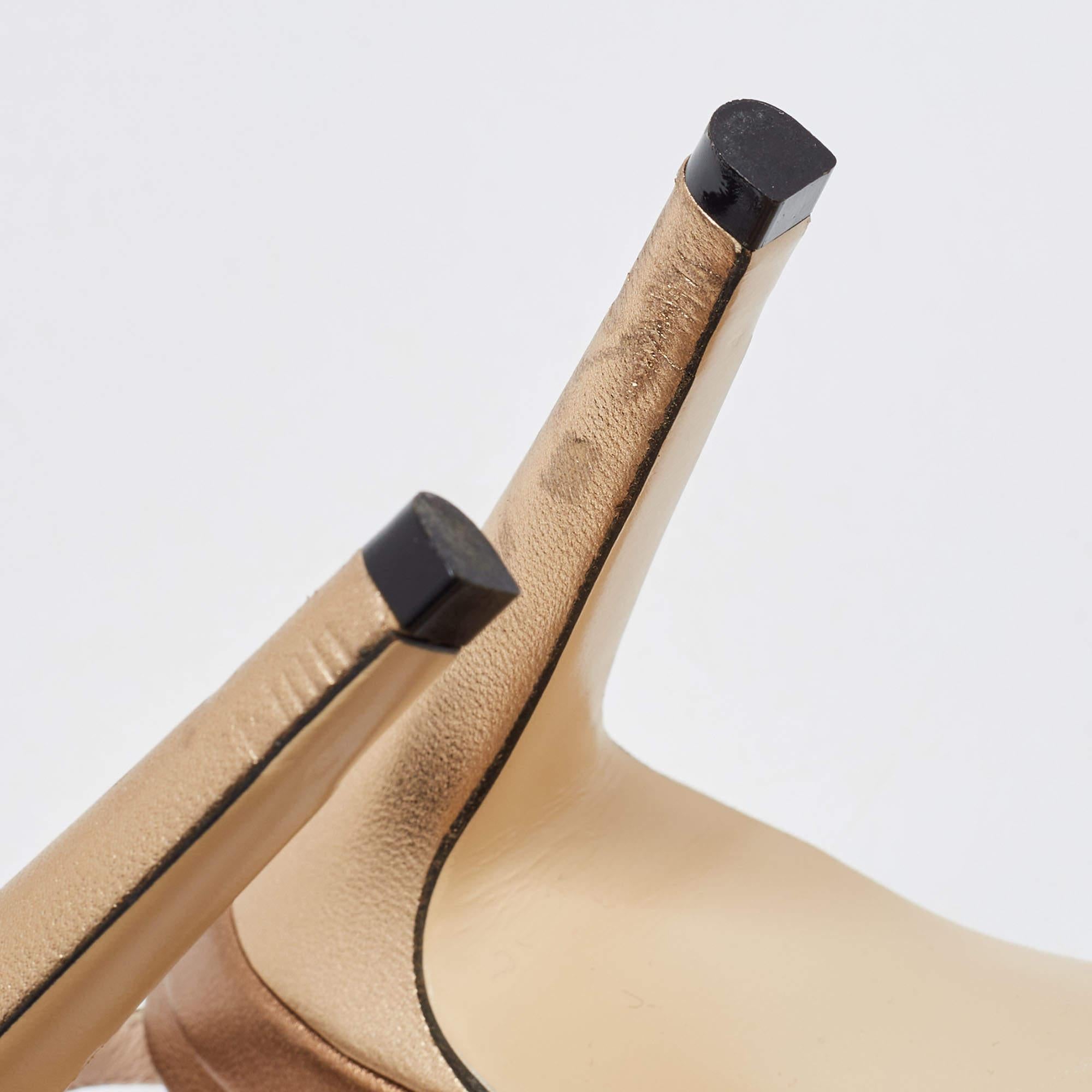Fendi Metallic Leather Strappy T-Bar Platform Sandals Size 37 3