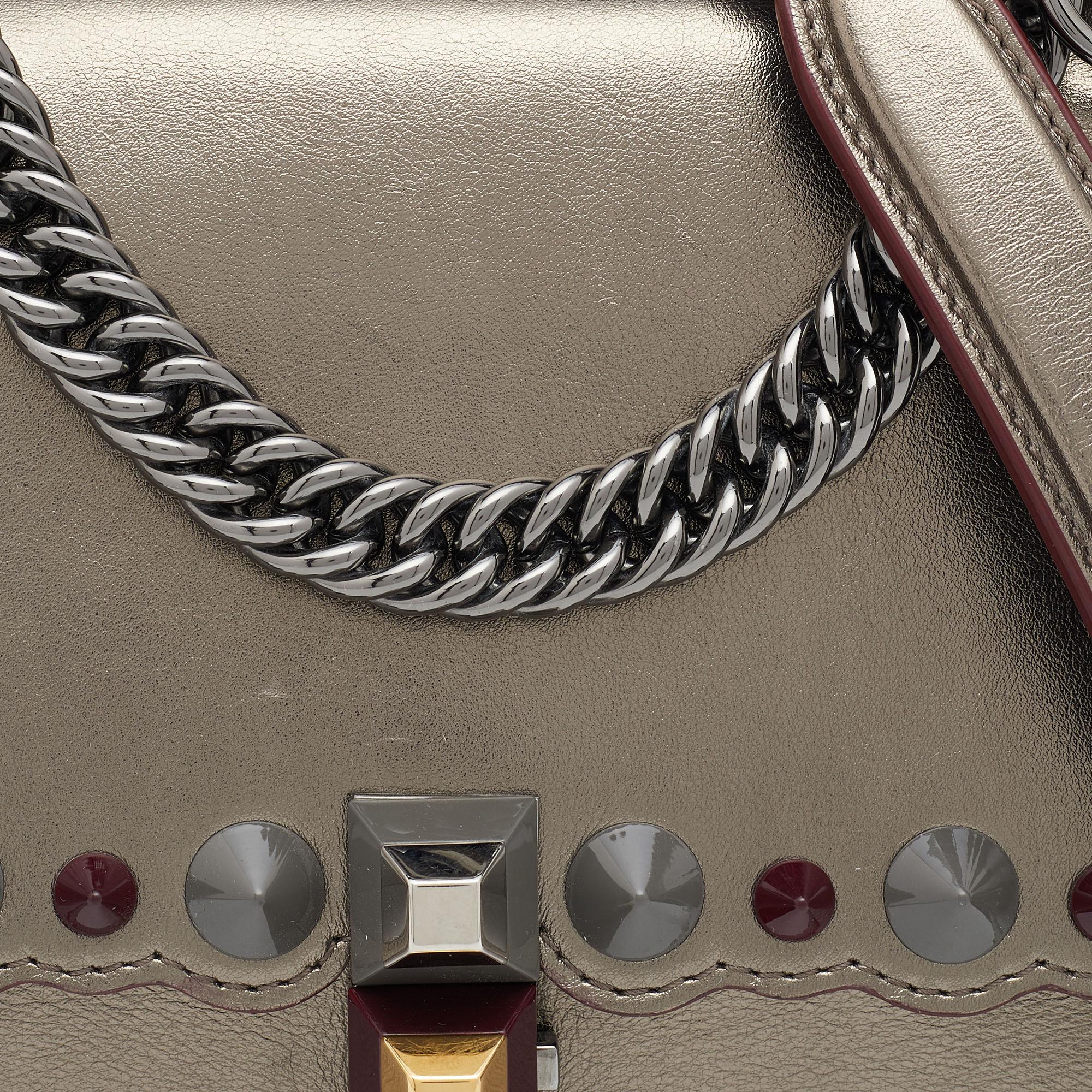 Fendi Metallic Leather Studded Mini Kan I Chain Shoulder Bag In Good Condition In Dubai, Al Qouz 2