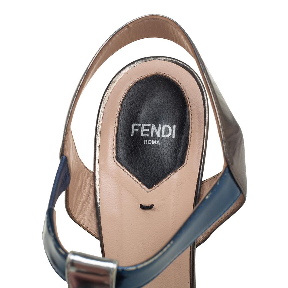 Women's Fendi Metallic Multicolor Leather T- Strap Fendista Platform Sandals Size 40