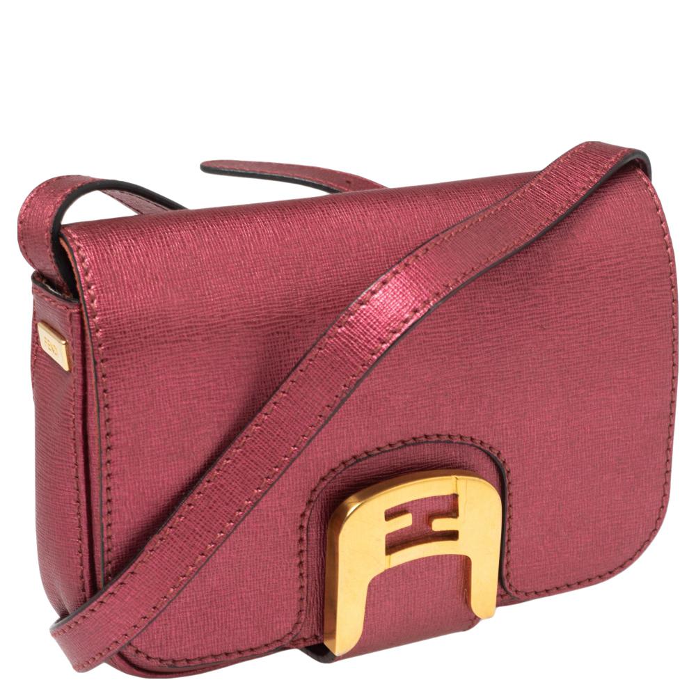 Fendi Metallic Rosa Leder Chamäleon Crossbody Tasche im Zustand „Gut“ im Angebot in Dubai, Al Qouz 2