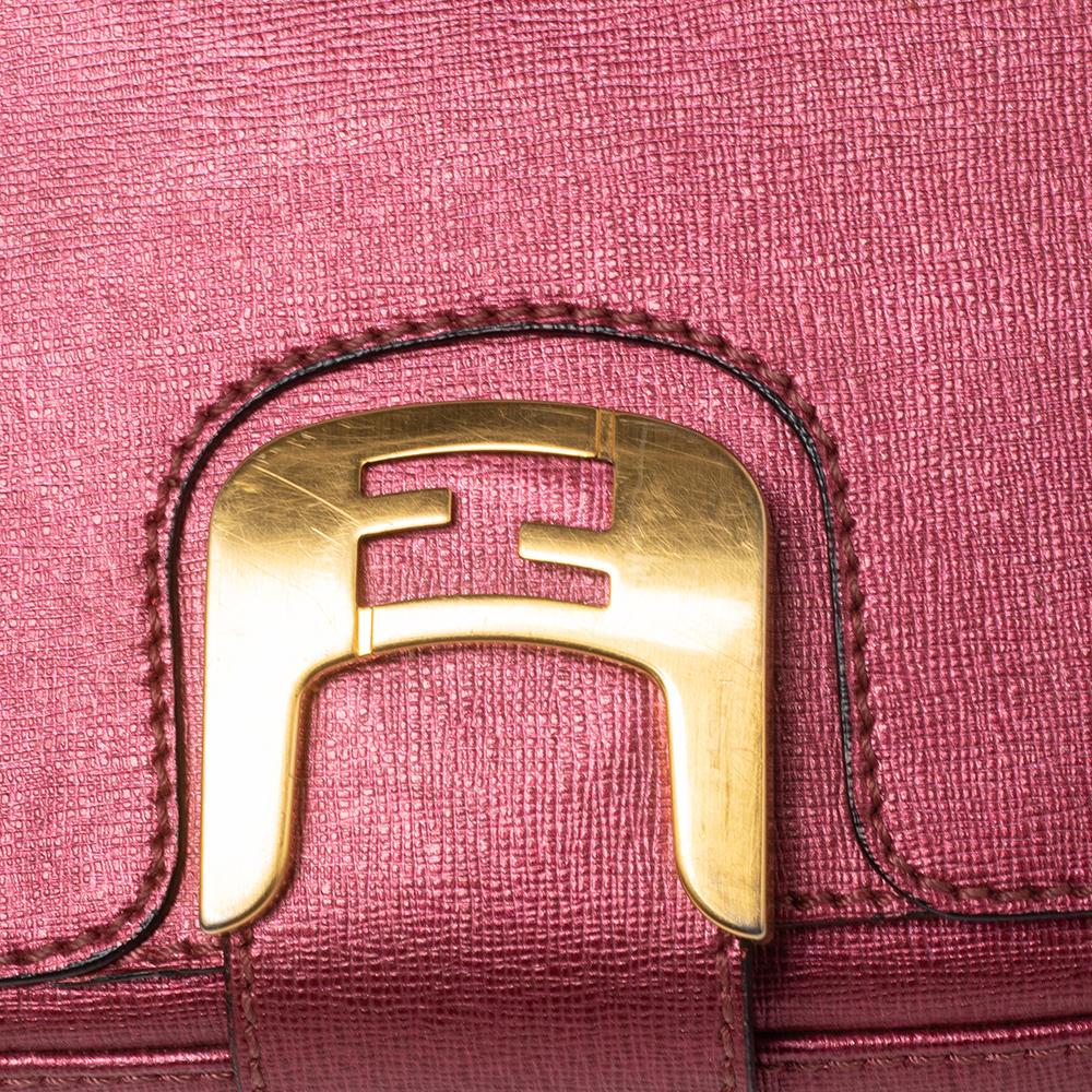Borsa a tracolla Fendi Chameleon in pelle rosa metallizzata 2