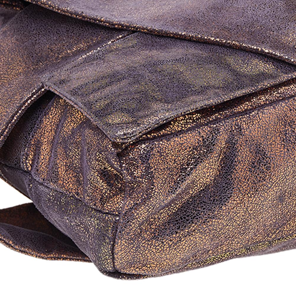 Brown Fendi Metallic Purple Iridescent Leather Pleated Shoulder Bag