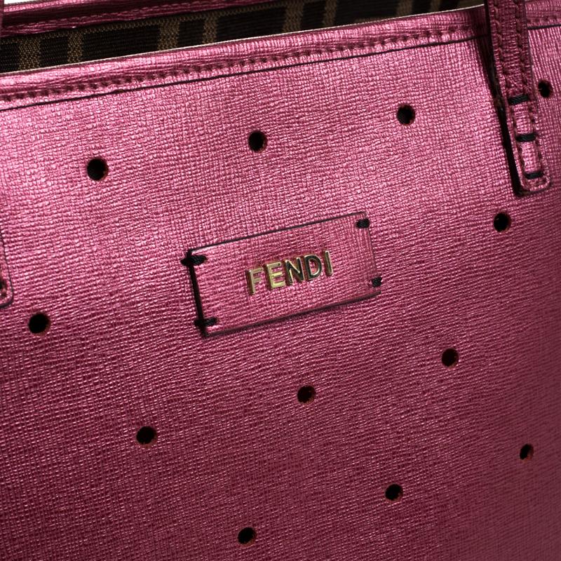 Fendi Metallic Purple Perforated Leather Roll Tote 2