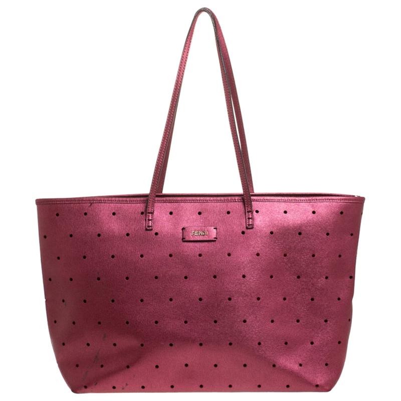 Fendi Metallic Purple Perforated Leather Roll Tote