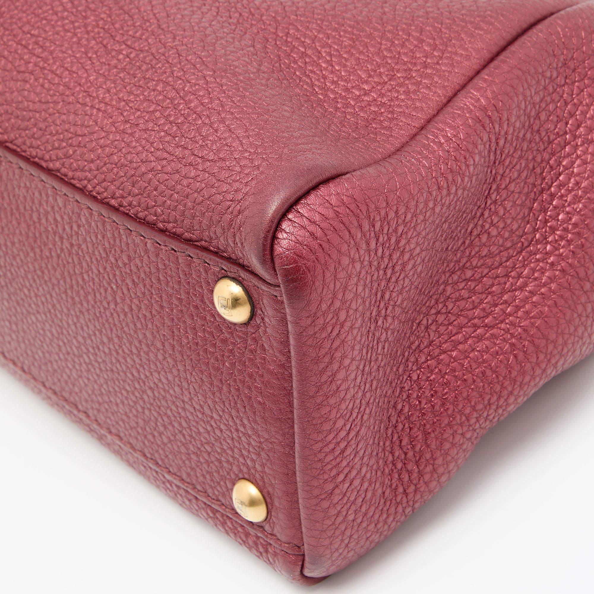 Fendi Metallic Red Leather Sellier Medium Peekaboo Top Handle Bag 11