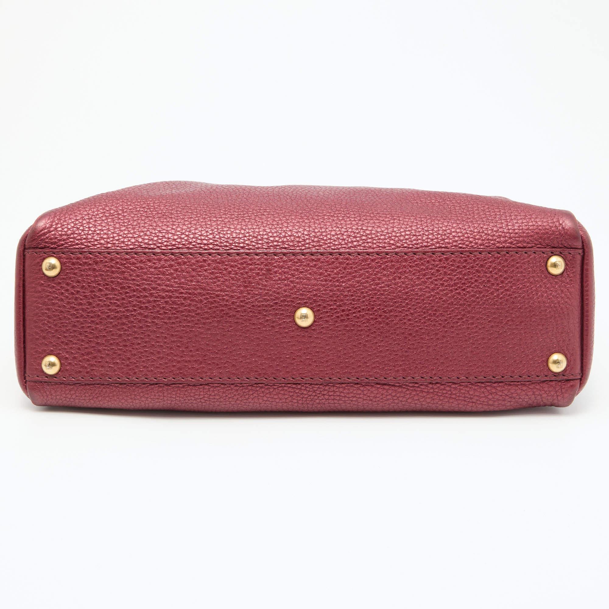 Fendi Metallic Red Leather Sellier Medium Peekaboo Top Handle Bag 1